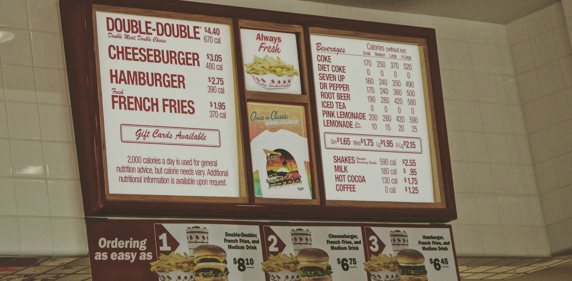 In n Out Burger Menu with only a few options