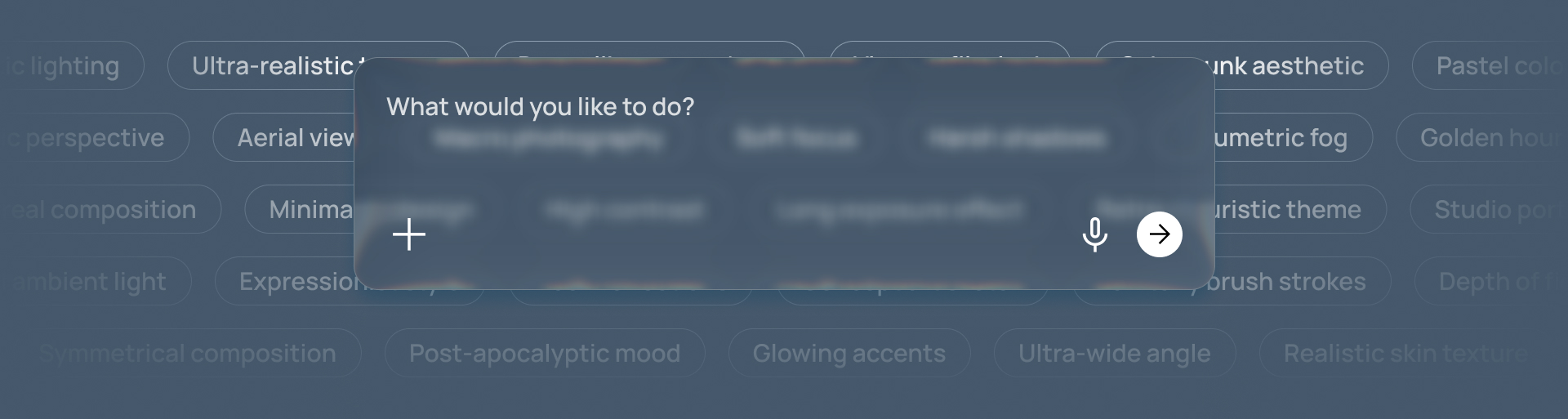 Different tags for generating content blurred behind an AI LLM textbox