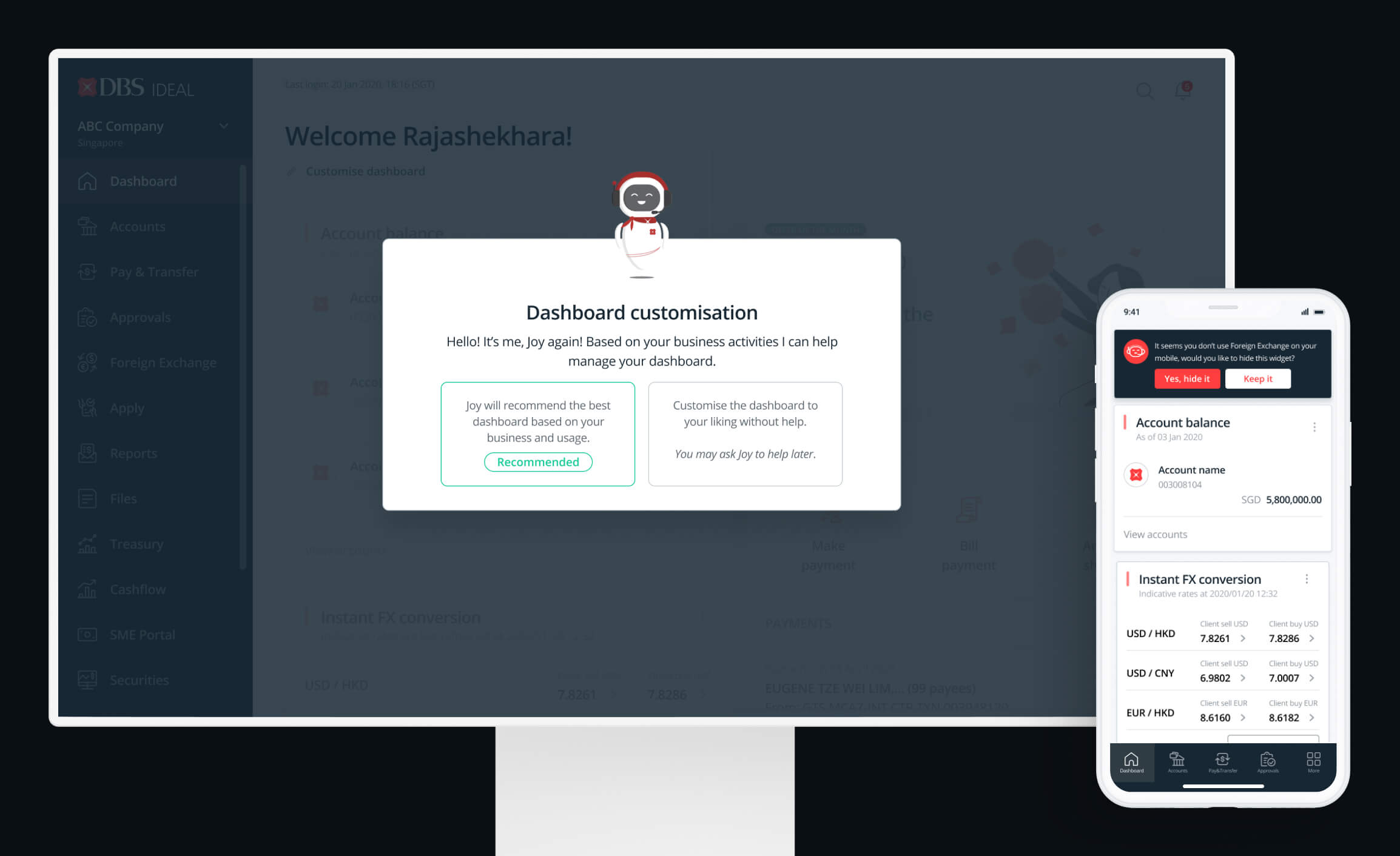 An example of the chatbot prompting the user to change their dashboard based on mobile behavior